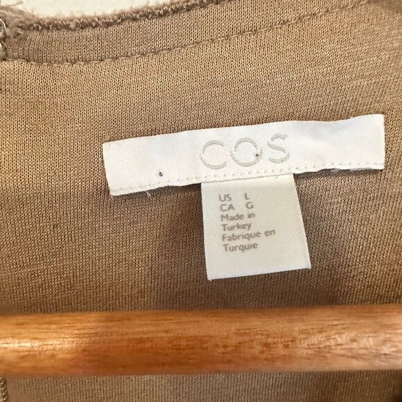 COS Tan Sheath Short Puff Sleeve Midi Dress - Picture 7 of 8